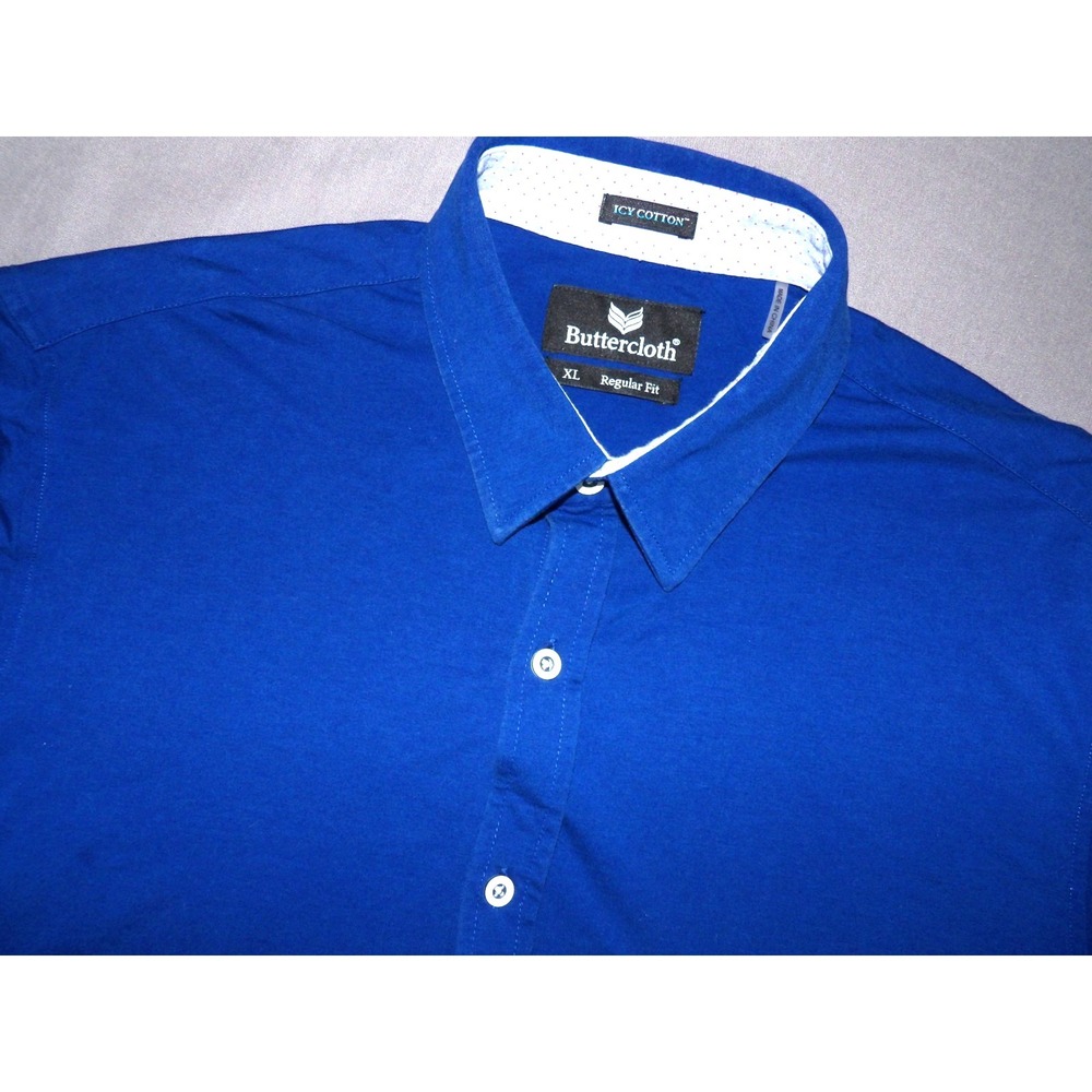 Buttercloth ICY COTTON Stretch Blue Short Sleeved Button Up Shirt Men's XL